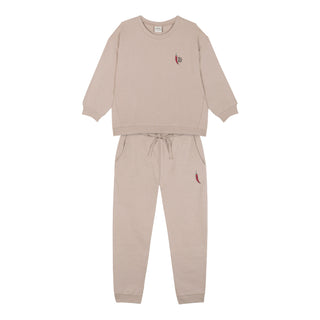 Beige 3 PLY Sweatshirt & Pants Set with Pepper Embroidery