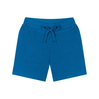 Blue Waffle Shorts set with Plane Embroidery