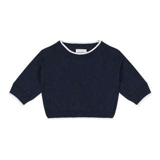 White Contrast Detailed Navy Knit Long Set