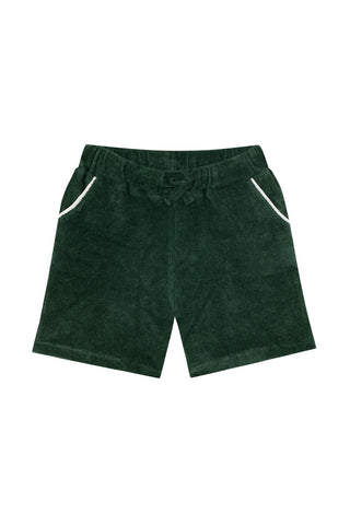 Green Towel Short Sleeve Tshirt Short Set with White Details