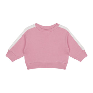 Pink 3 PLY Sweatshirt + Pants Set with Contrast White