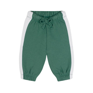 Green Sweatshirt Pants Set with Contrast White