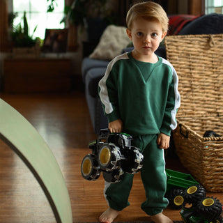 Green Sweatshirt Pants Set with Contrast White