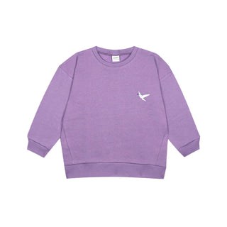 Purple 3 PLY Sweatshirt + Pants Set with Bird Embroidery