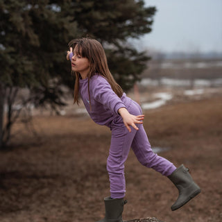 Purple 3 PLY Sweatshirt + Pants Set with Bird Embroidery