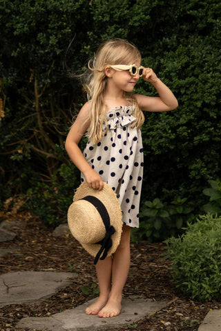 Navy Polka Dot Ruffled Dress