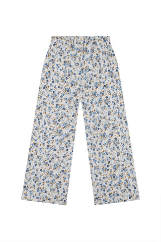 Mavi Çiçekli Bol Paça Pantolon