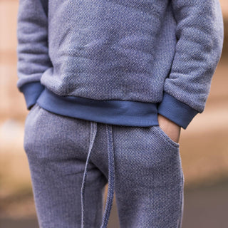 Blue Textured 3 PLY Sweatshirt + Pants Set