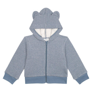 Blue Textured 3 PLY Sweatshirt with Bear Ears + Pants Set