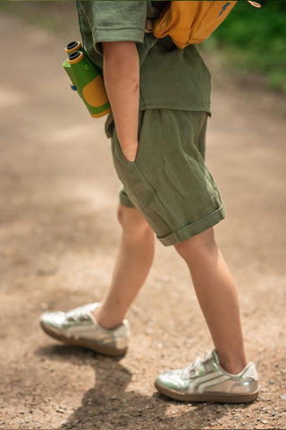 Green Muslin Short Sleeve Top Short Set